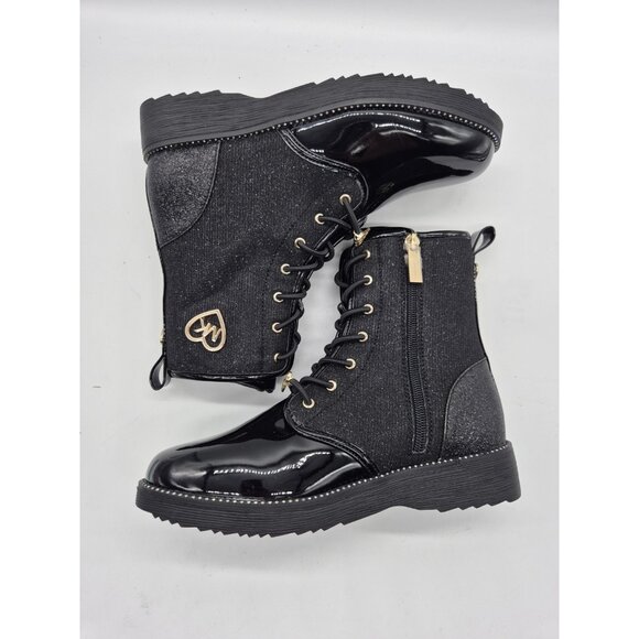 Michael Kors Other - Michael Kors Girls Youth Boots Size 4 Glitter Combat Rhinestone Black Hearts